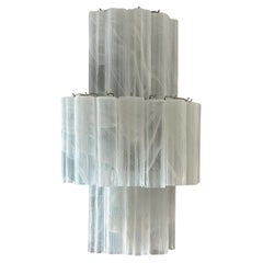 Large Bold Murano Glass Wall Sconces in Swirled White Marble
