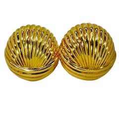 Large Bombe Fluted 18K Yellow Gold Earrings by Charles Turi 1.25 Inch Diameter