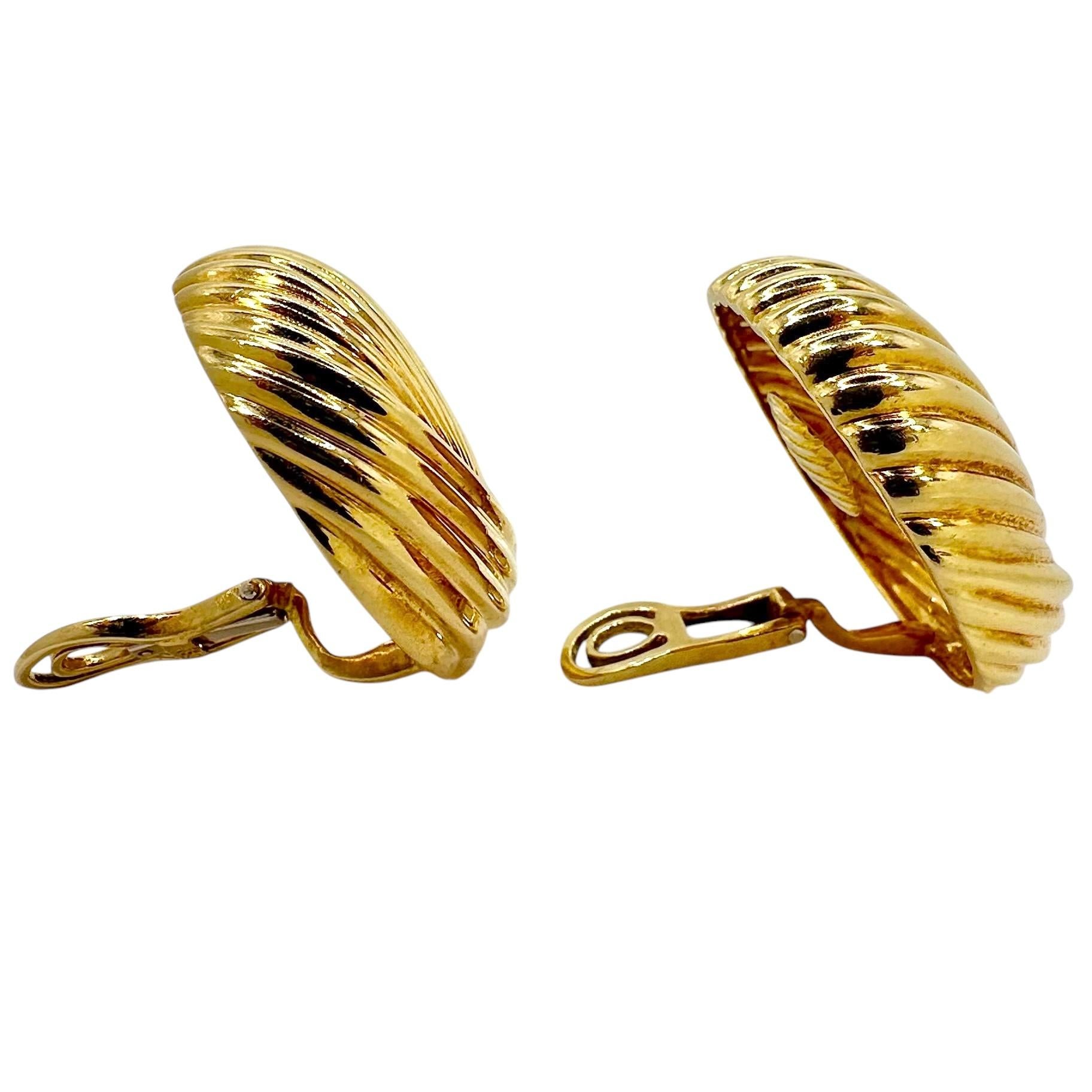Large Bombe Fluted 18K Yellow Gold Earrings by Charles Turi 1.25 Inch Diameter For Sale 1