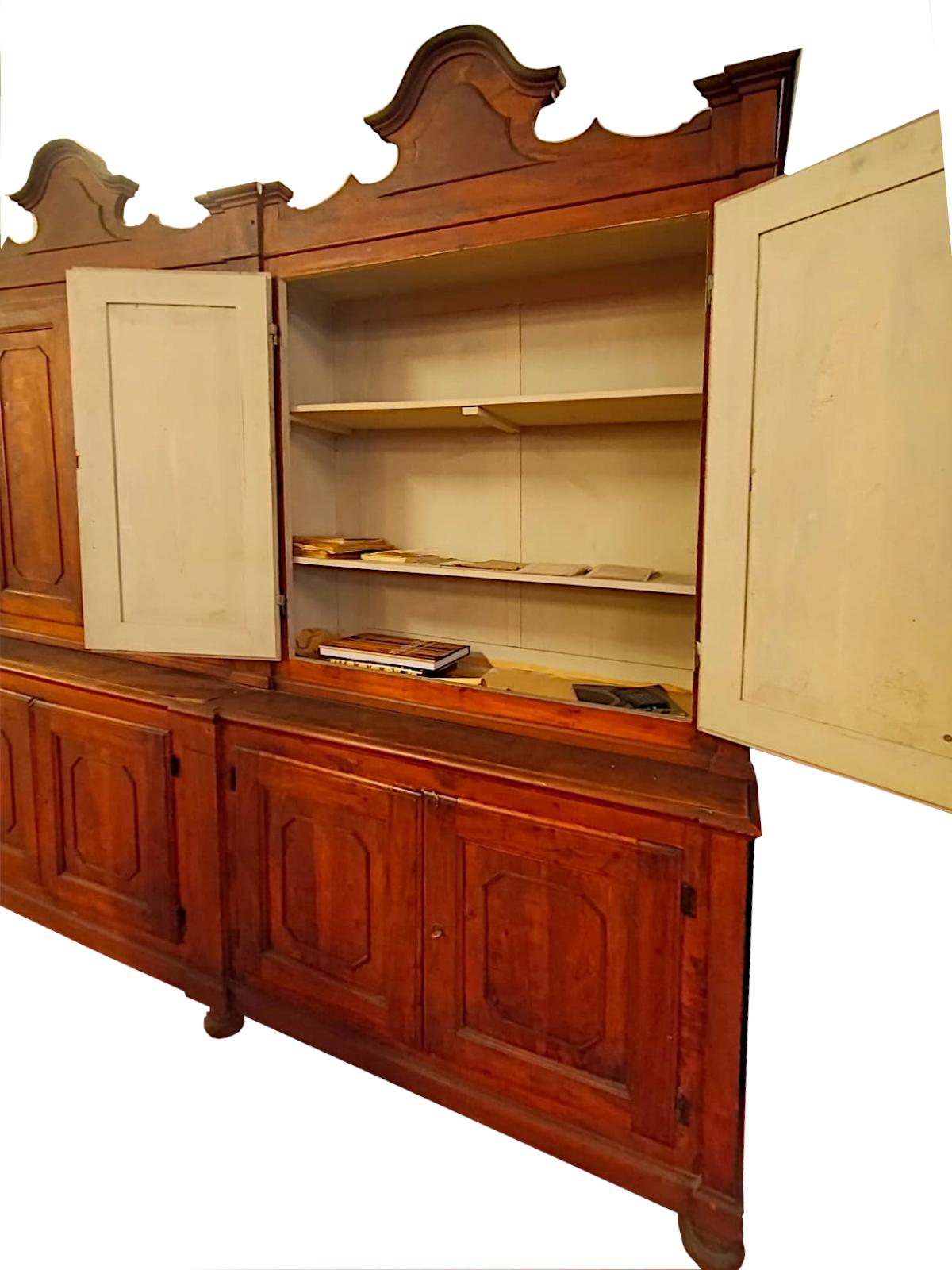 Poplar Large Bookcase, 12 Door Archive, Italy Mid-19th Century For Sale