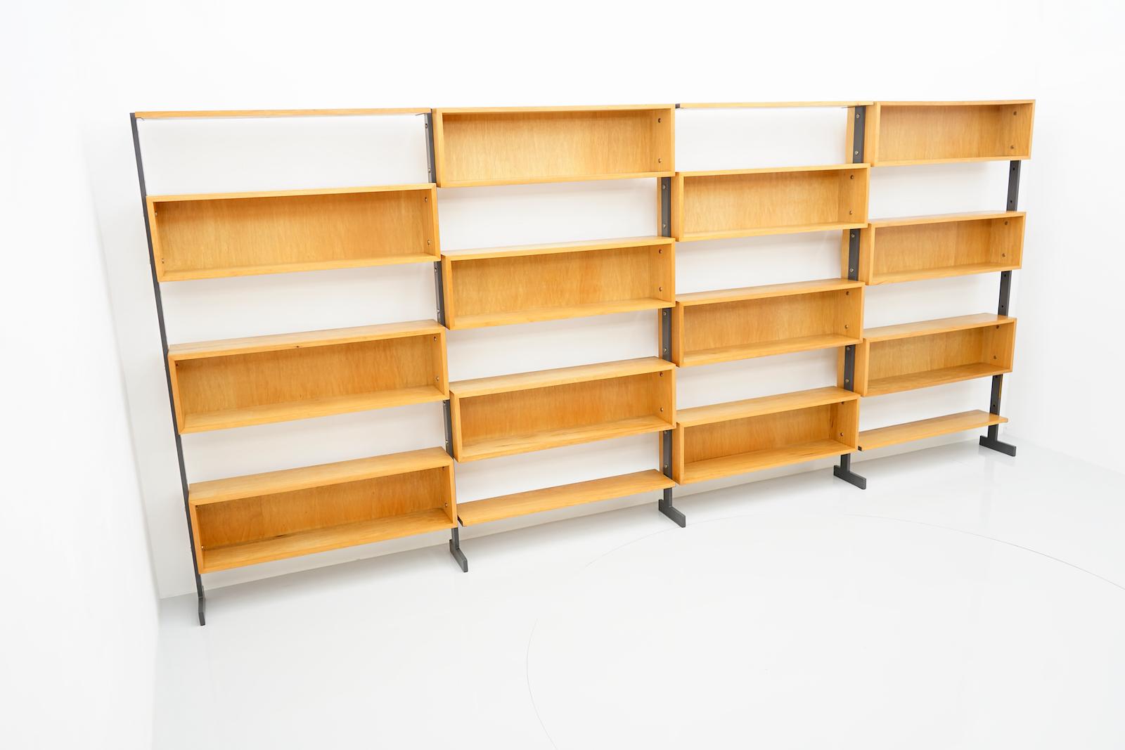 Large Bookcase Free Standing Shelf, Oak and Metal Germany 1960s 5
