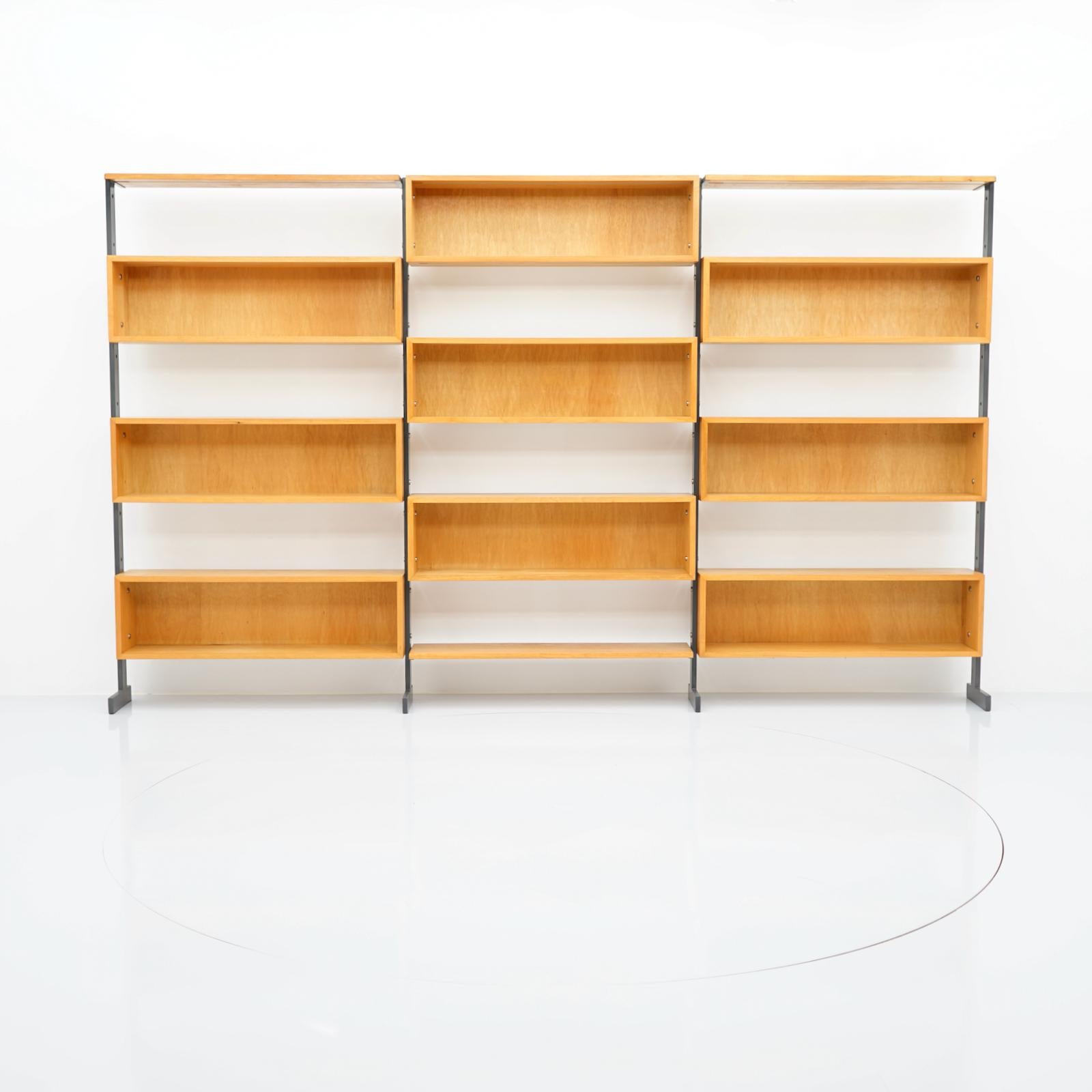 Large Bookcase Free Standing Shelf, Oak and Metal Germany 1960s 11