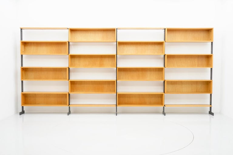Large Bookcase Free Standing Shelf, Oak and Metal Germany 1960s at 1stDibs