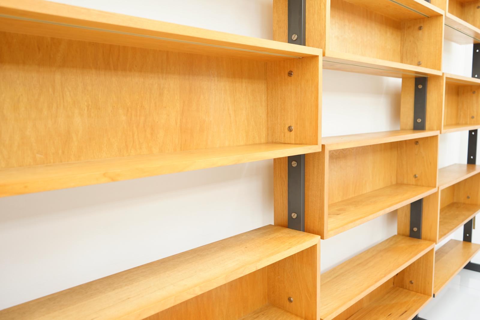 Large Bookcase Free Standing Shelf, Oak and Metal Germany 1960s 2