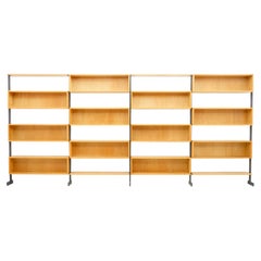 Large Bookcase Free Standing Shelf, Oak and Metal Germany 1960s
