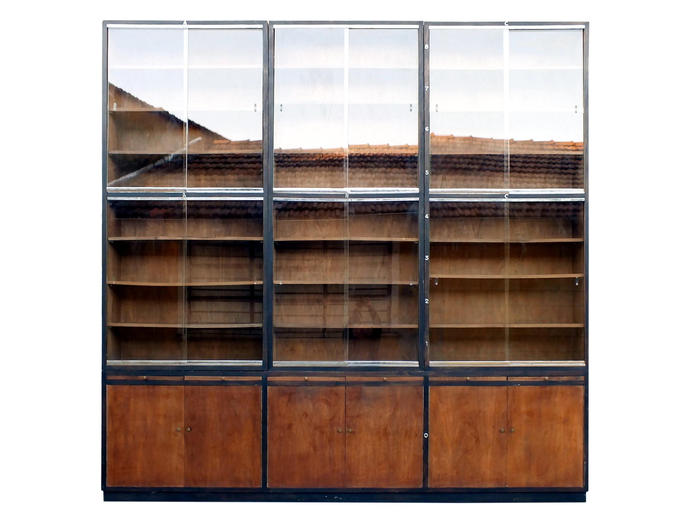 Art Déco Libreria grande decò design italiano razionale autarchia anni '30 in cristallo noce in vendita