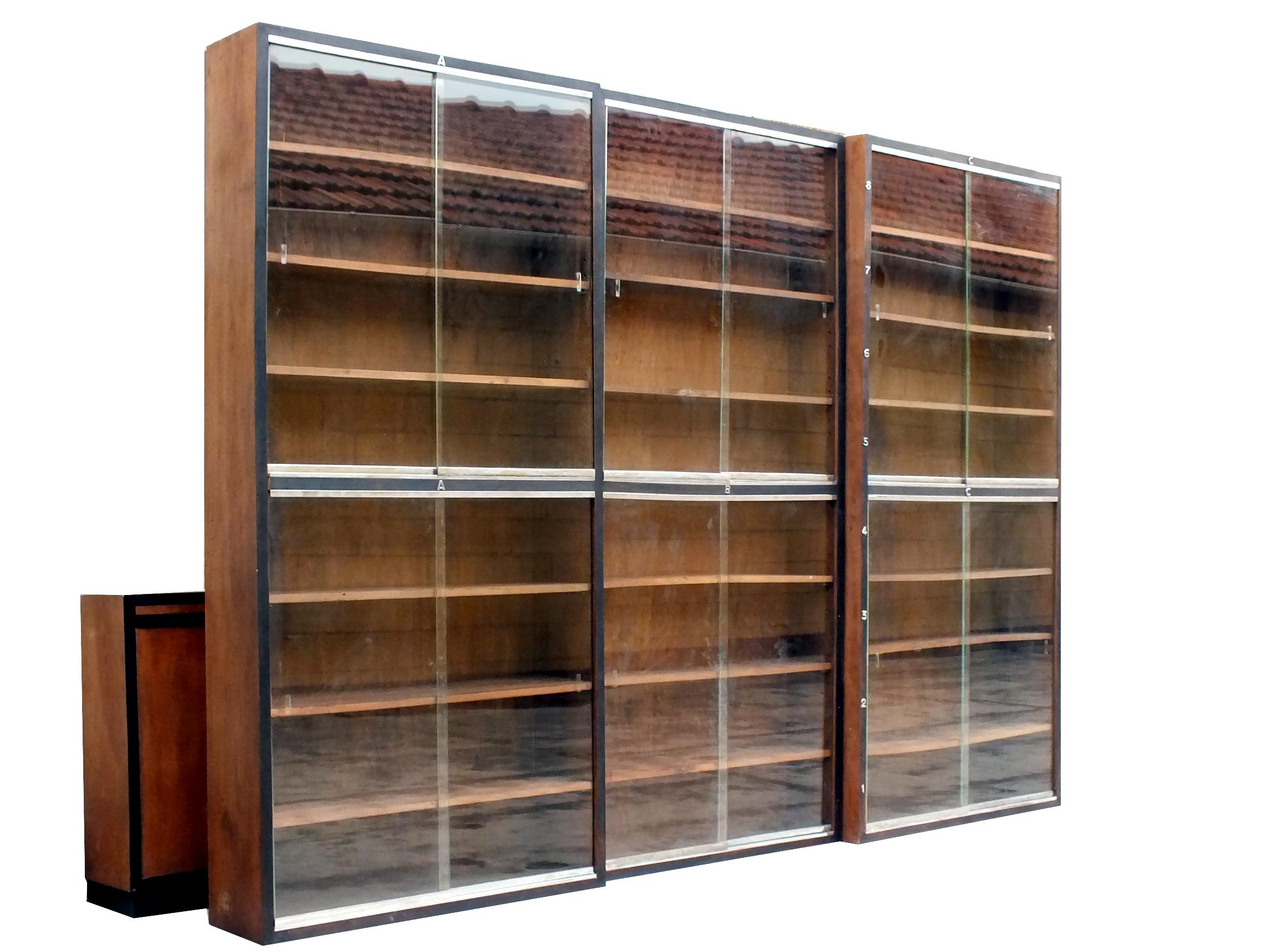 Vetro Libreria grande decò design italiano razionale autarchia anni '30 in cristallo noce in vendita
