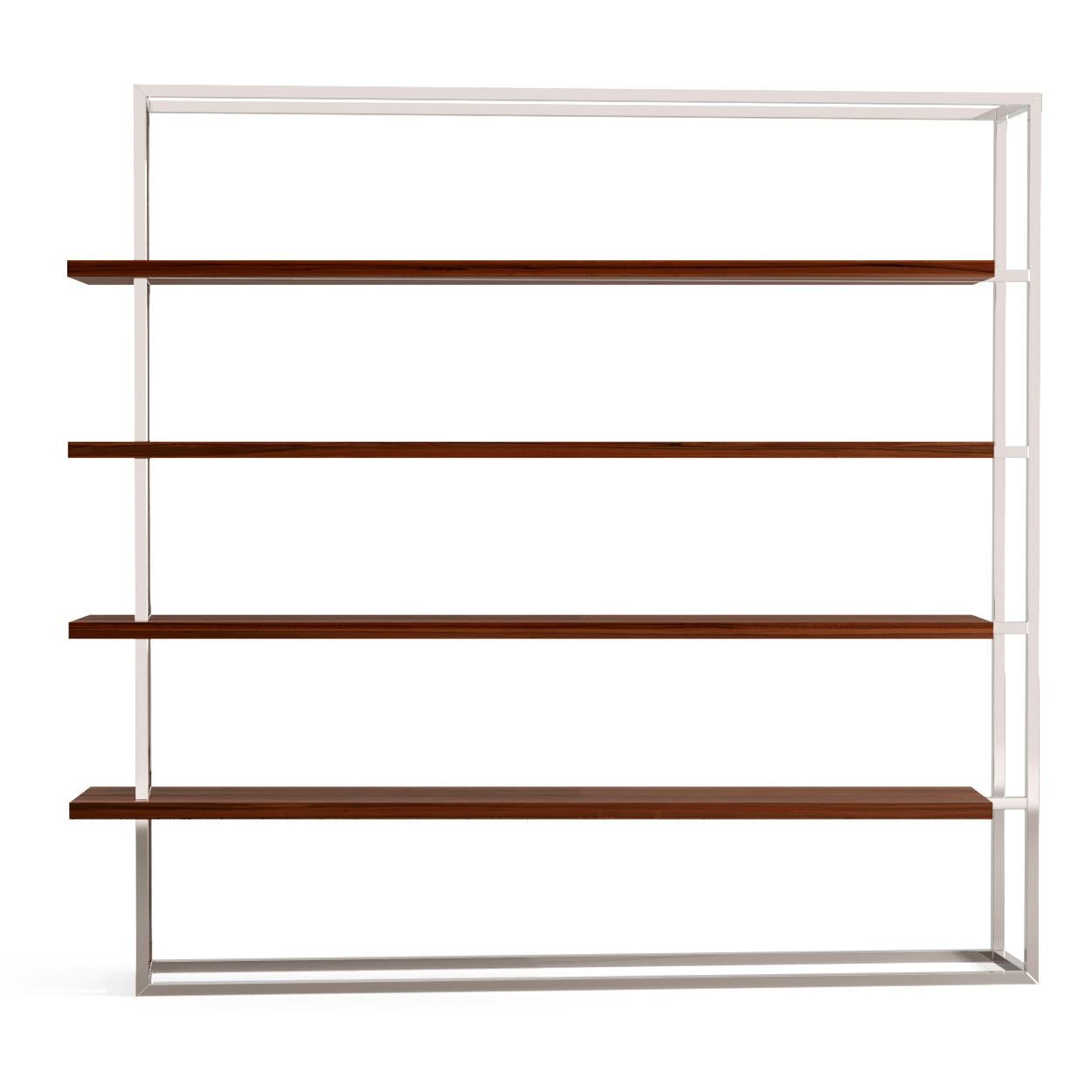 Modern Large Bookcase with Shelves in Ebony Macassar Wood and Brushed Brass For Sale 5