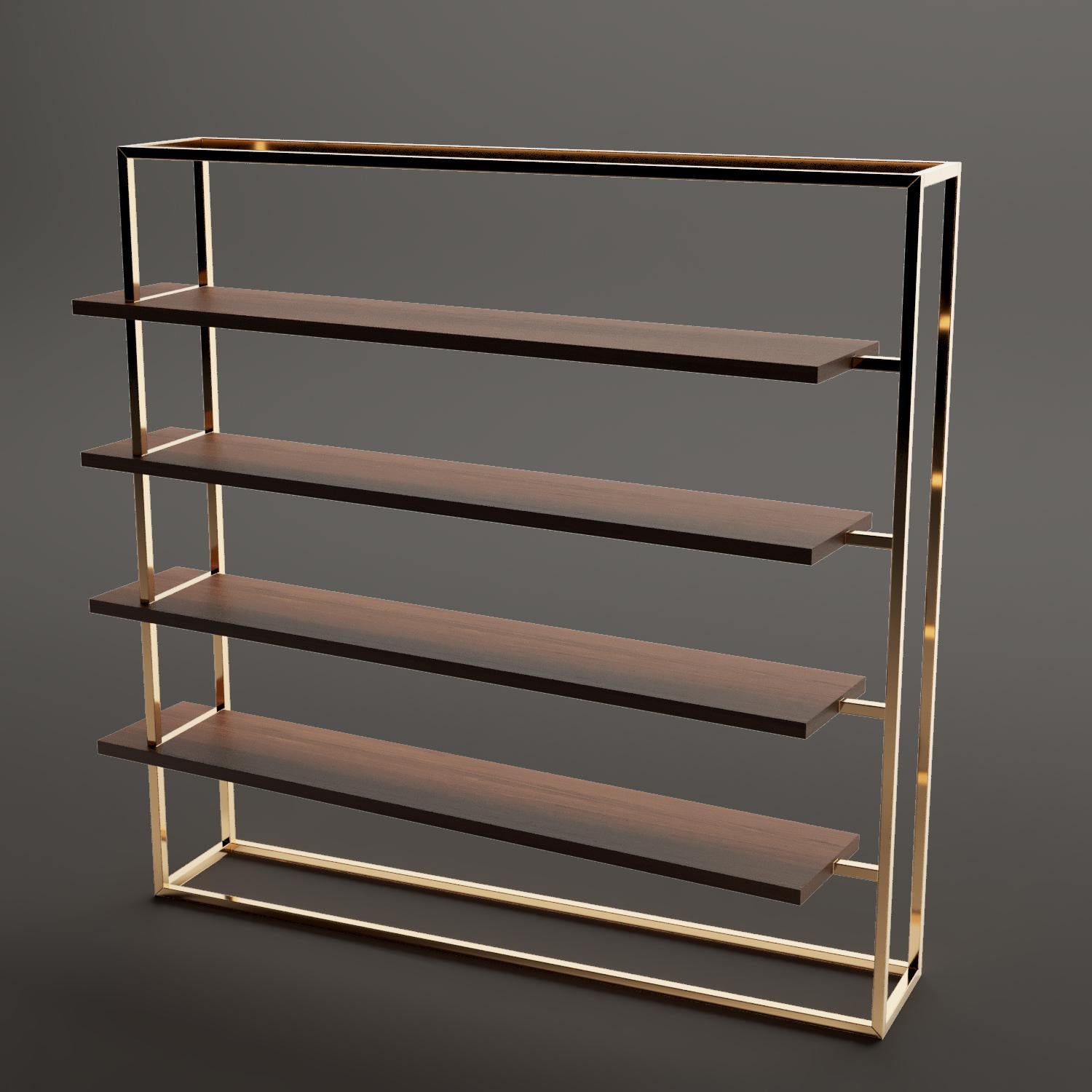 wood and brass shelves