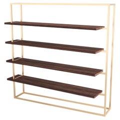 Modern Large Bookcase with Shelves in Ebony Macassar Wood and Brushed Brass