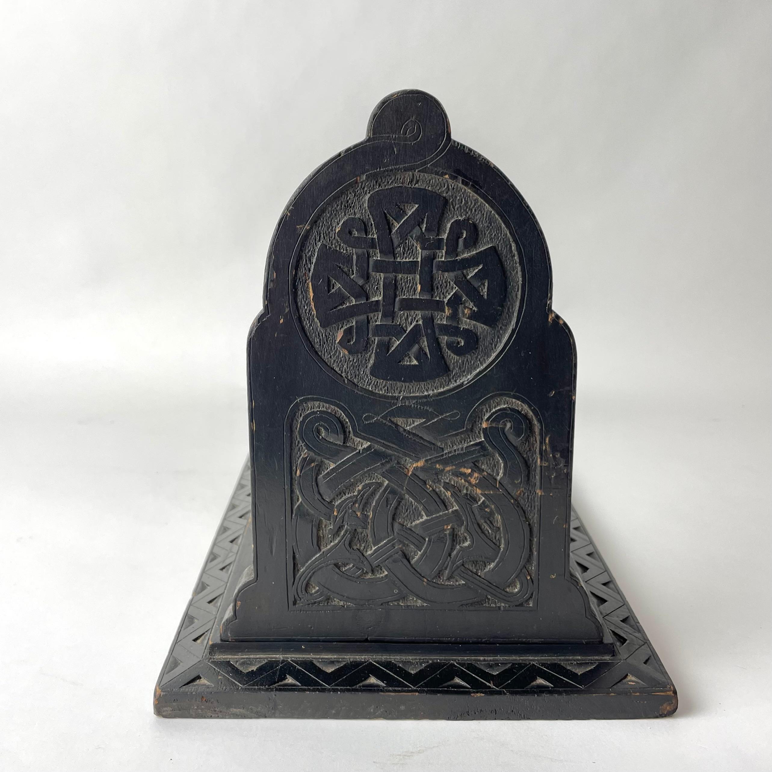 Large Bookend in blackened Birch in Old Norse Style from the late 19th Century In Good Condition For Sale In Knivsta, SE