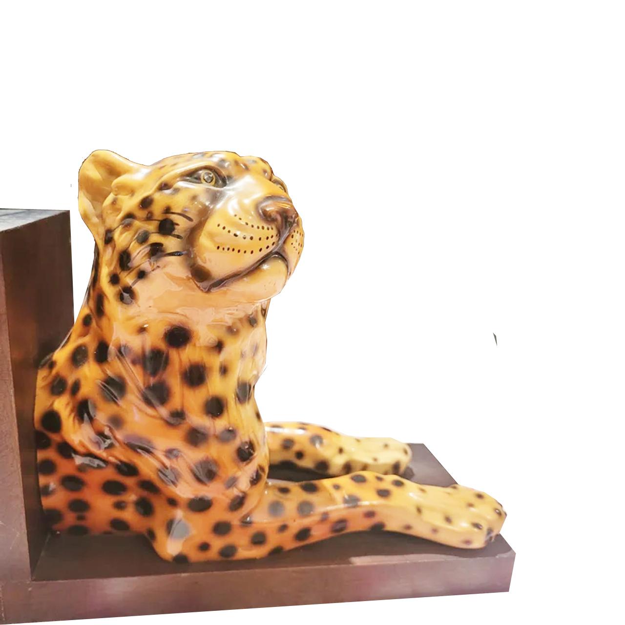 20th Century Large Bookends Spectacular Ceramic or Porcelain in the shape of a leopard 50s