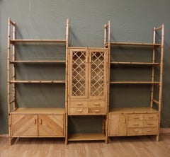 Large Bookshelf In Rattan And Bamboo 60's Italy