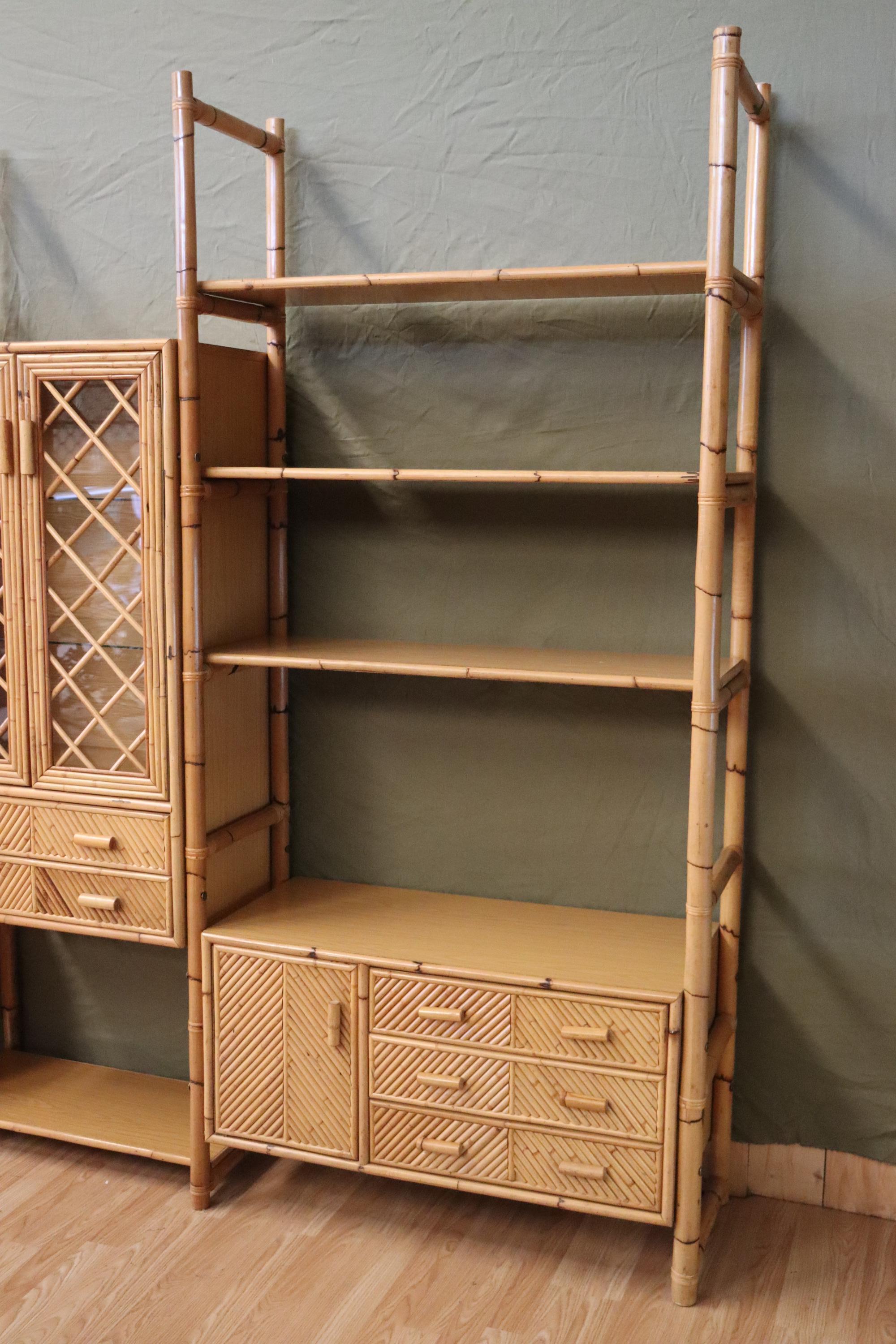 Upcycle Rattan Bookcase Large Bookshelf In Rattan And Bamboo 60's Italy For Sale at 1stDibs