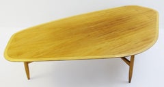 Large Boomerang-Shaped Coffee Table with Polished Blonde Teak Wood by Laauser