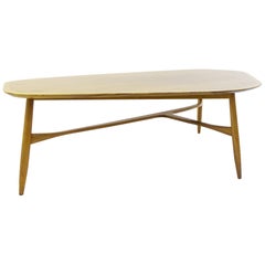 Large Boomerang-Shaped Coffee Table with Polished Blonde Teak Wood by Laauser