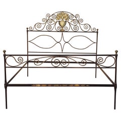 Antique Large Bordeaux-Brown and Golden Iron Bed, Early 19th Century