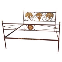 Large Bordeaux-Red and Golden Iron Bed, Early 19th Century