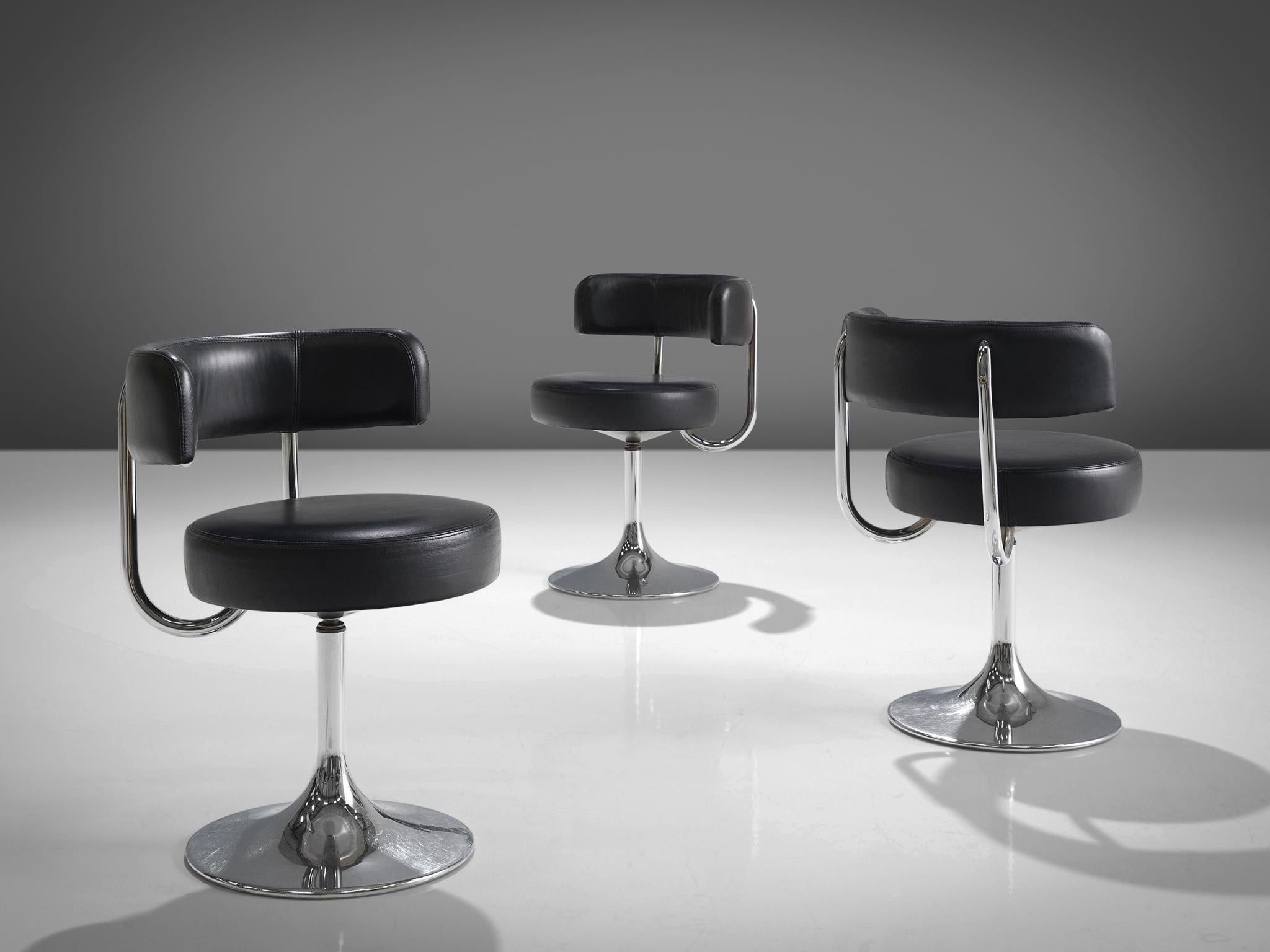 Metal Large Börje Johanson Set of Twelve Black Leatherette Chairs  For Sale