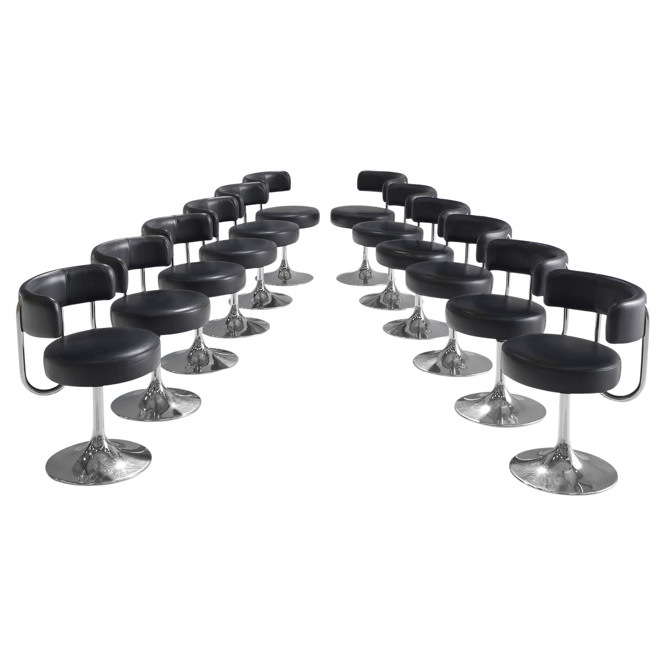 Large Börje Johanson Set of Twelve Black Leatherette Chairs  For Sale