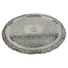 Large Boston Classical Coin Silver Tray with Oak Branch Rim