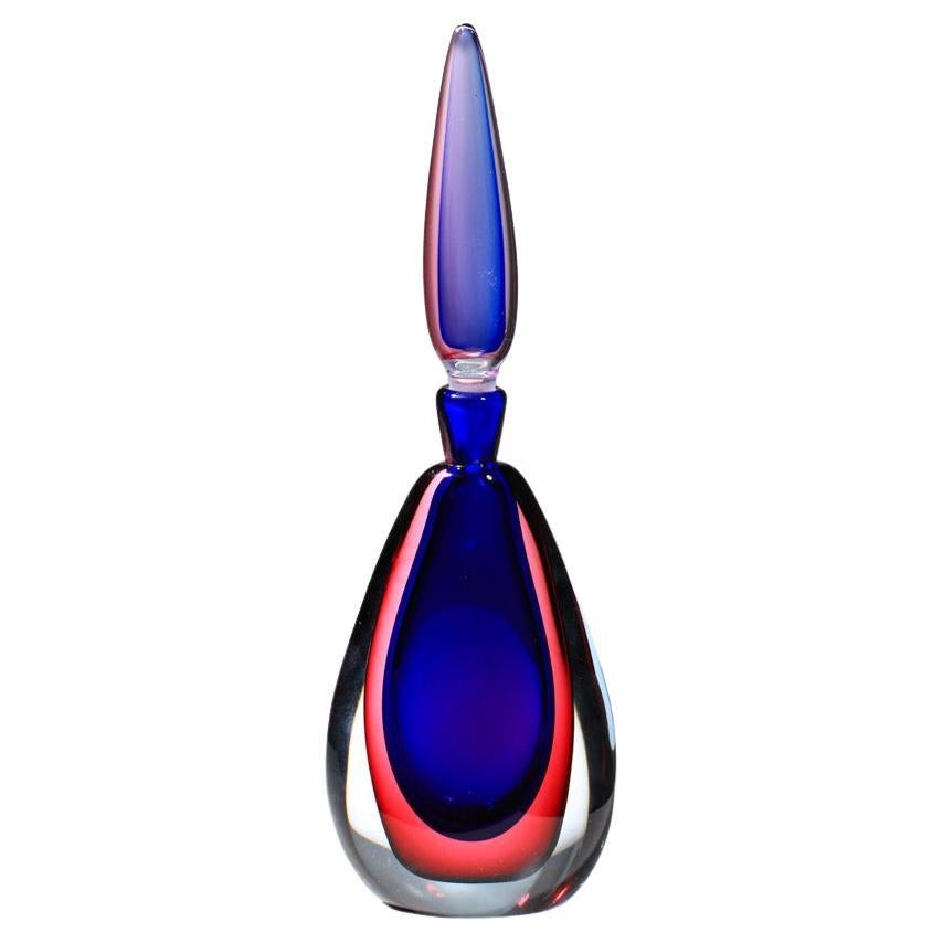 Grande bouteille bleue et rouge de Murano des années 60