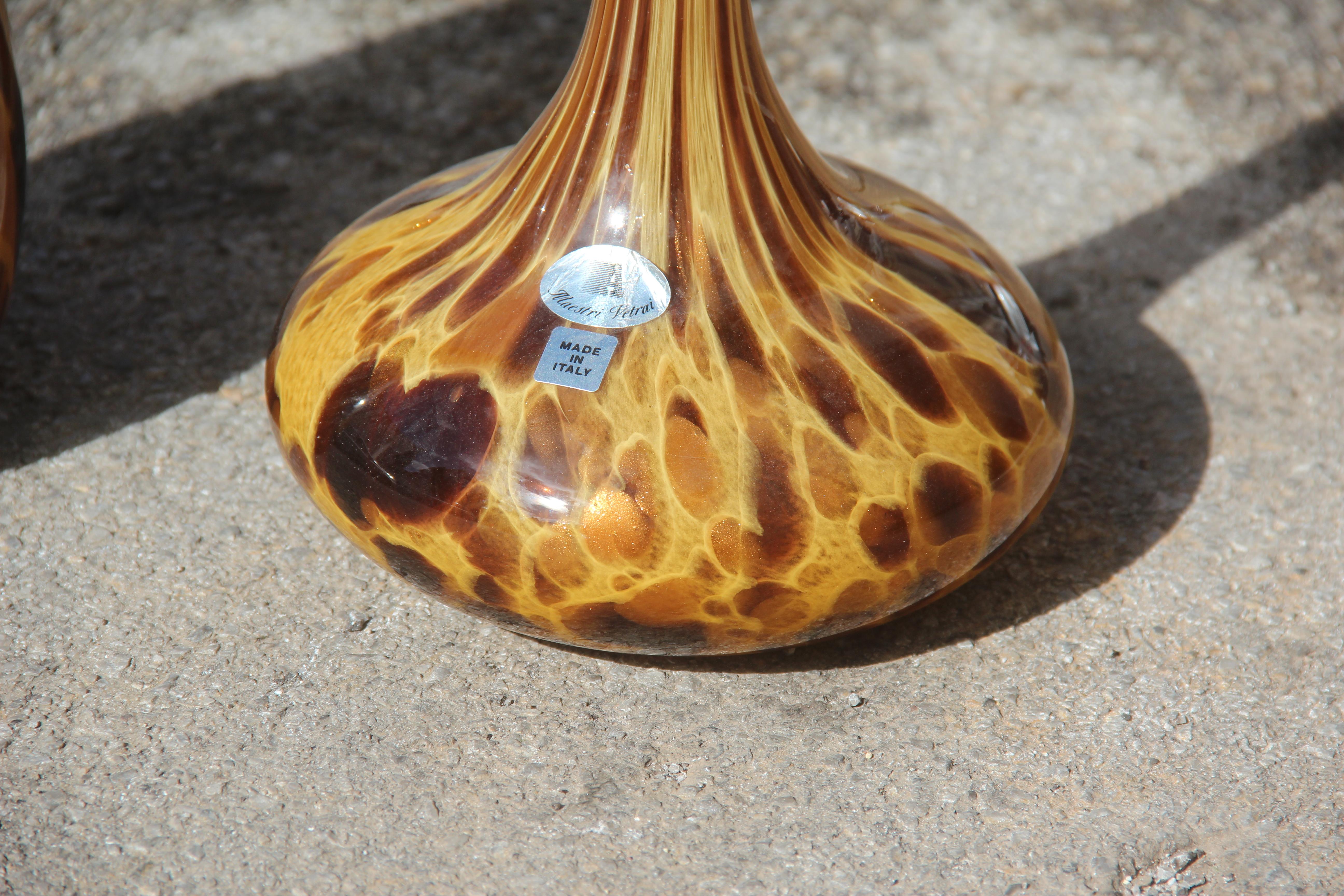 Large Bottles in Murano Glass Spotted Decoration Venturina Yellow Color Brown For Sale 8