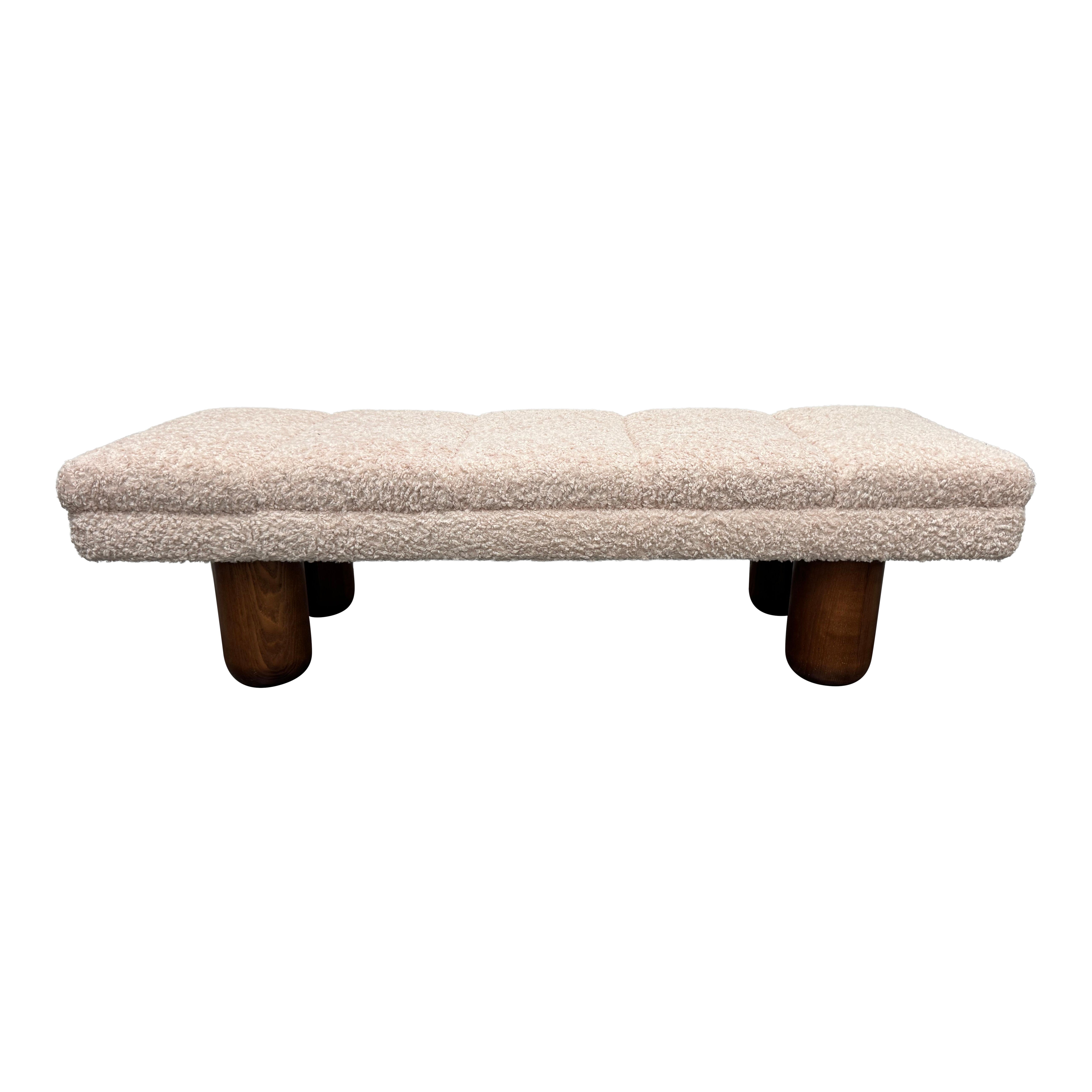 Large bouclé bench with solid oak legs For Sale