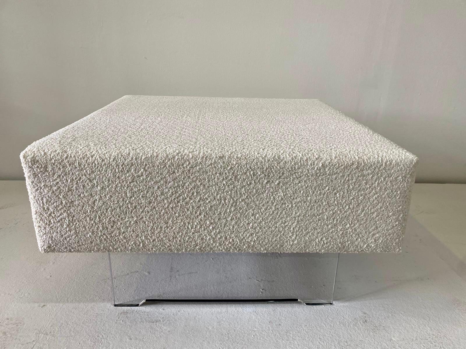 Large Boucle Clad Ottoman in the Style of Kagan, Lucite Legs For Sale 3