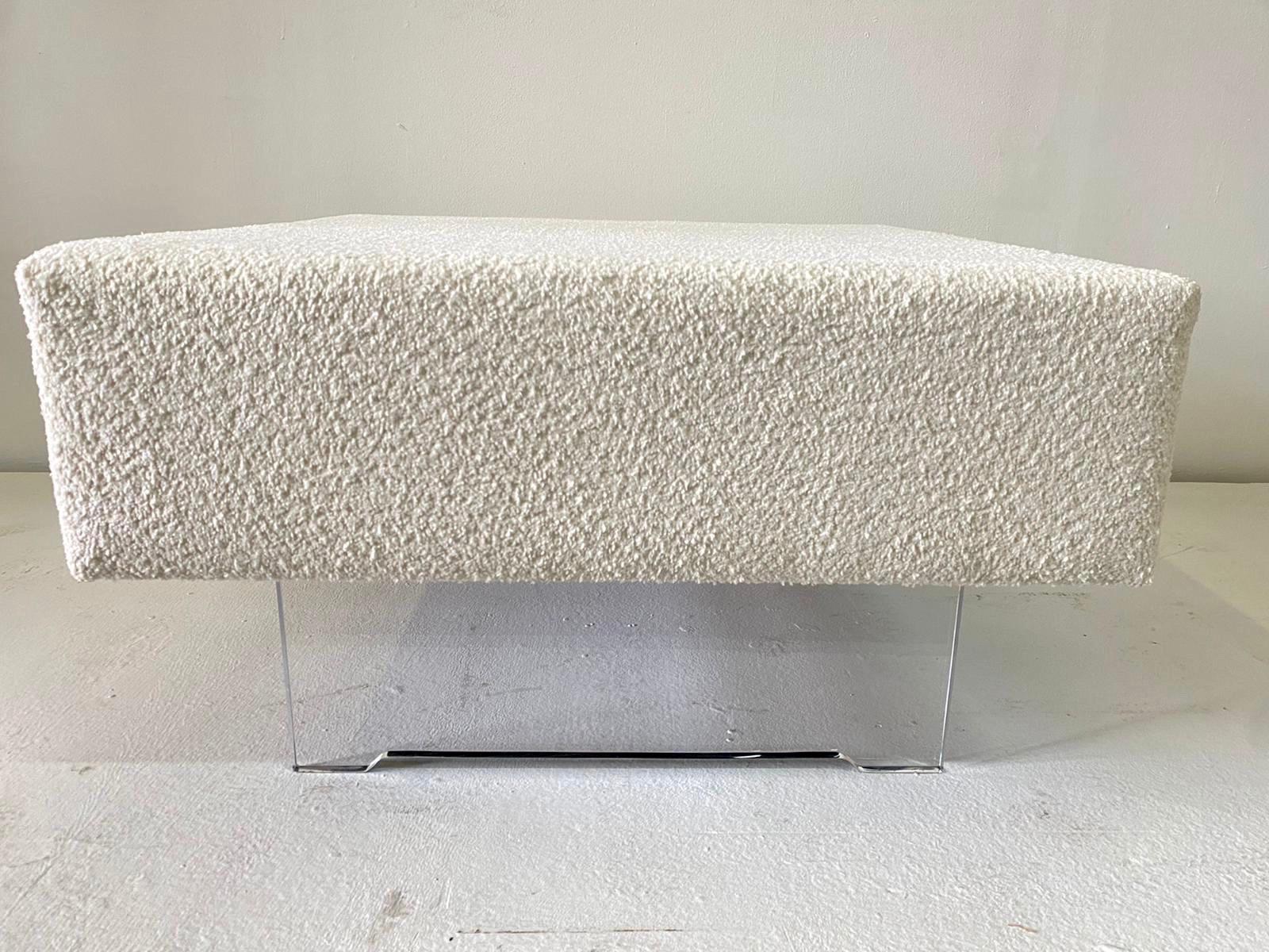 Large Boucle Clad Ottoman in the Style of Kagan, Lucite Legs For Sale 5