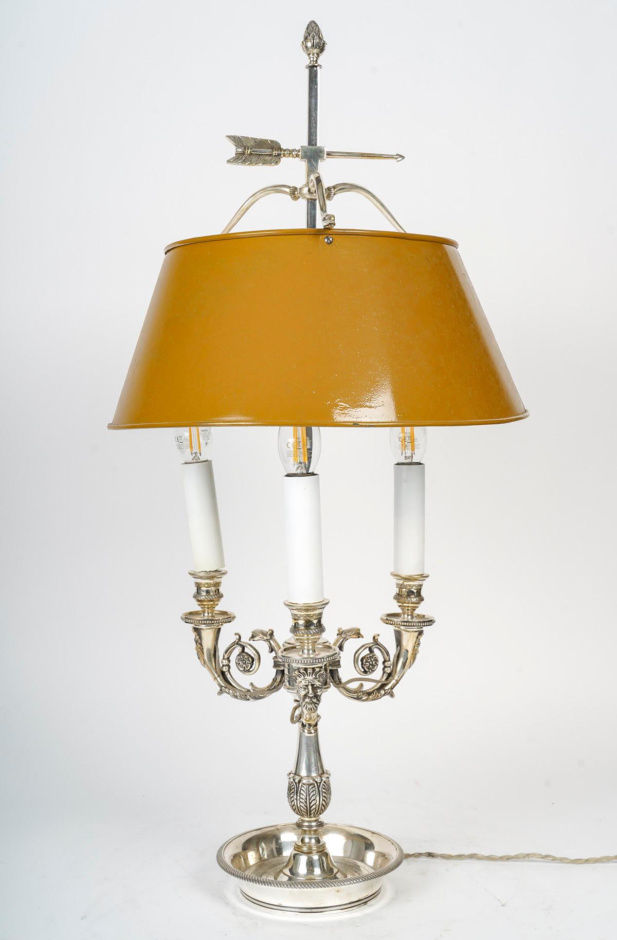 Metal Large Bouillotte Lamp in Silver Plated Bronze, 19th Century, Napoleon III Period For Sale
