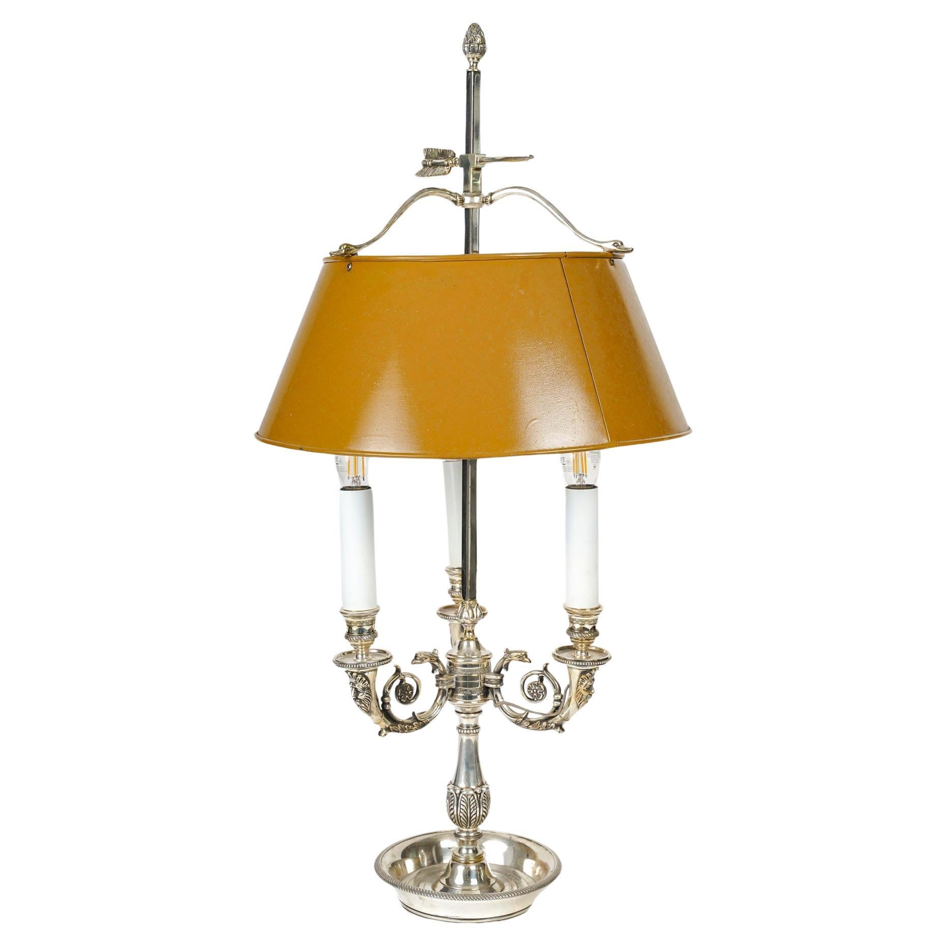 Large Bouillotte Lamp in Silver Plated Bronze, 19th Century, Napoleon III Period For Sale