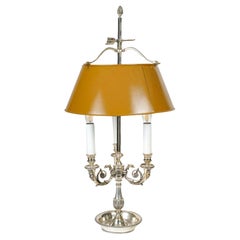 Antique Large Bouillotte Lamp in Silver Plated Bronze, 19th Century, Napoleon III Period
