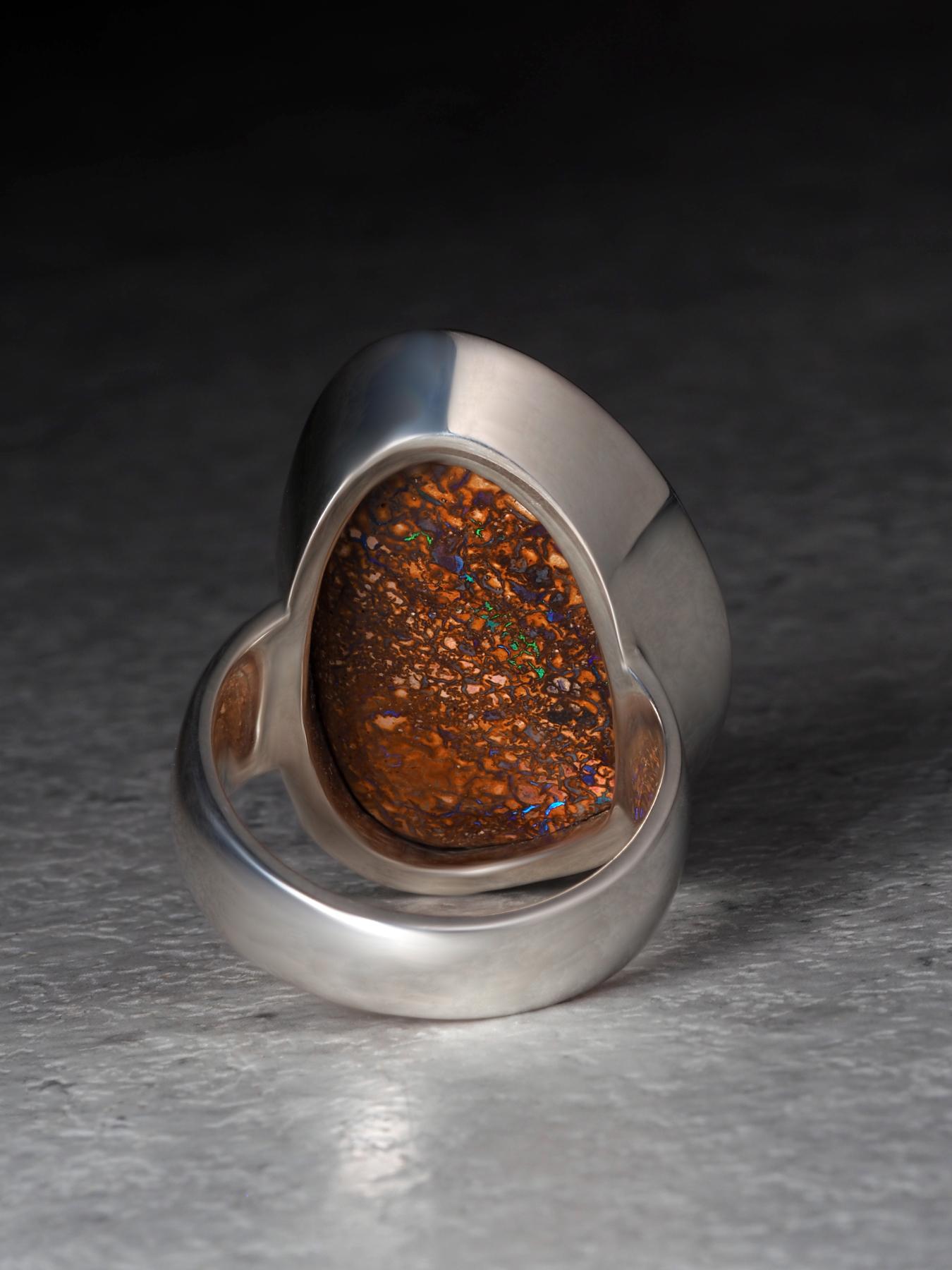 Anillo grande de plata con ópalo Koroit de Boulder Regalo de aniversario con ópalo 9ct en venta 4