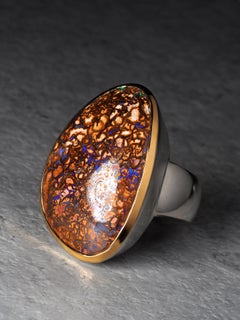Large Boulder Koroit Opal Silver Ring 9ct opal anniversary gift