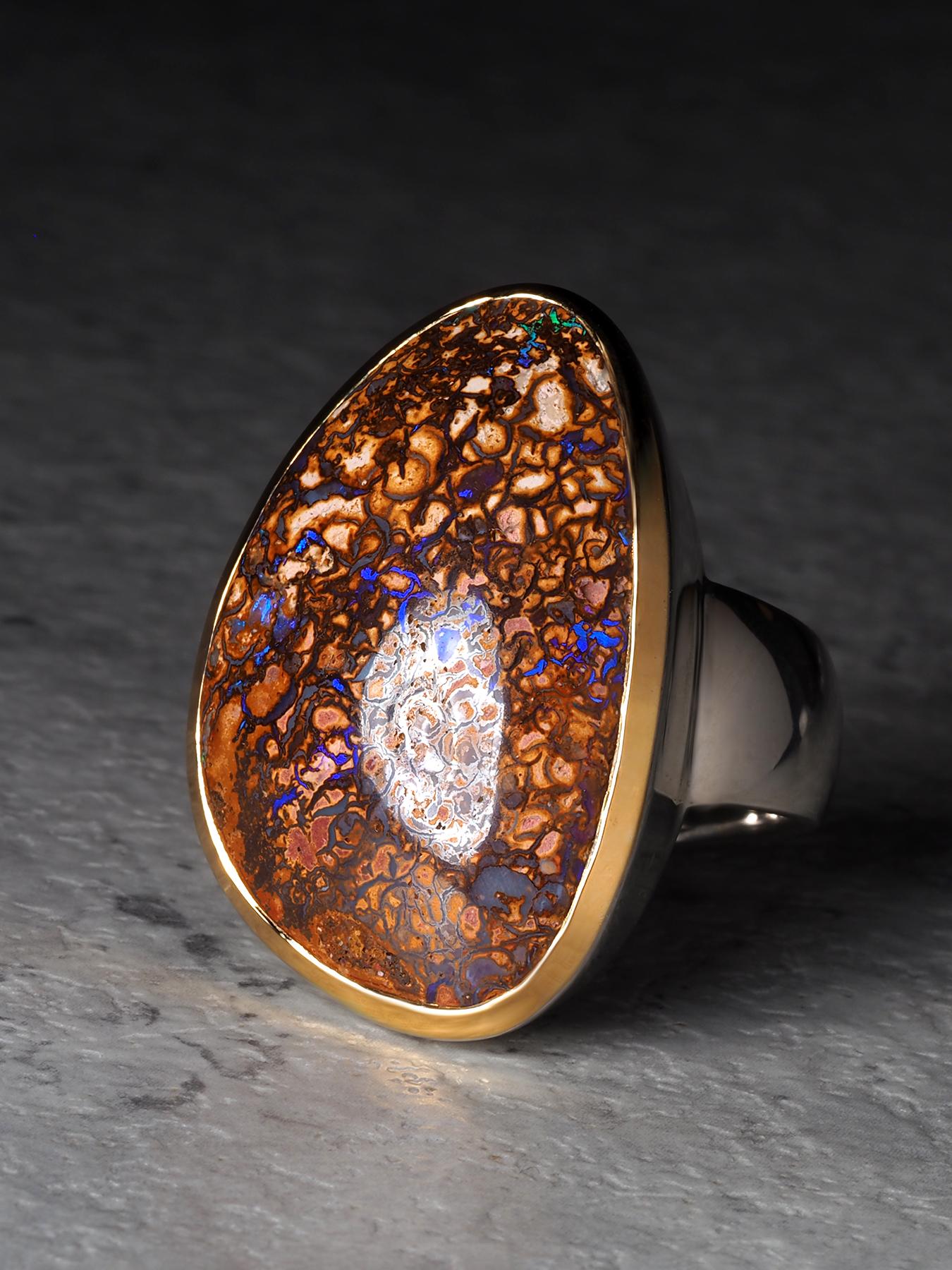 Anillo grande de plata con ópalo Koroit de Boulder Regalo de aniversario con ópalo 9ct en Nuevo estado para la venta en Berlin, DE