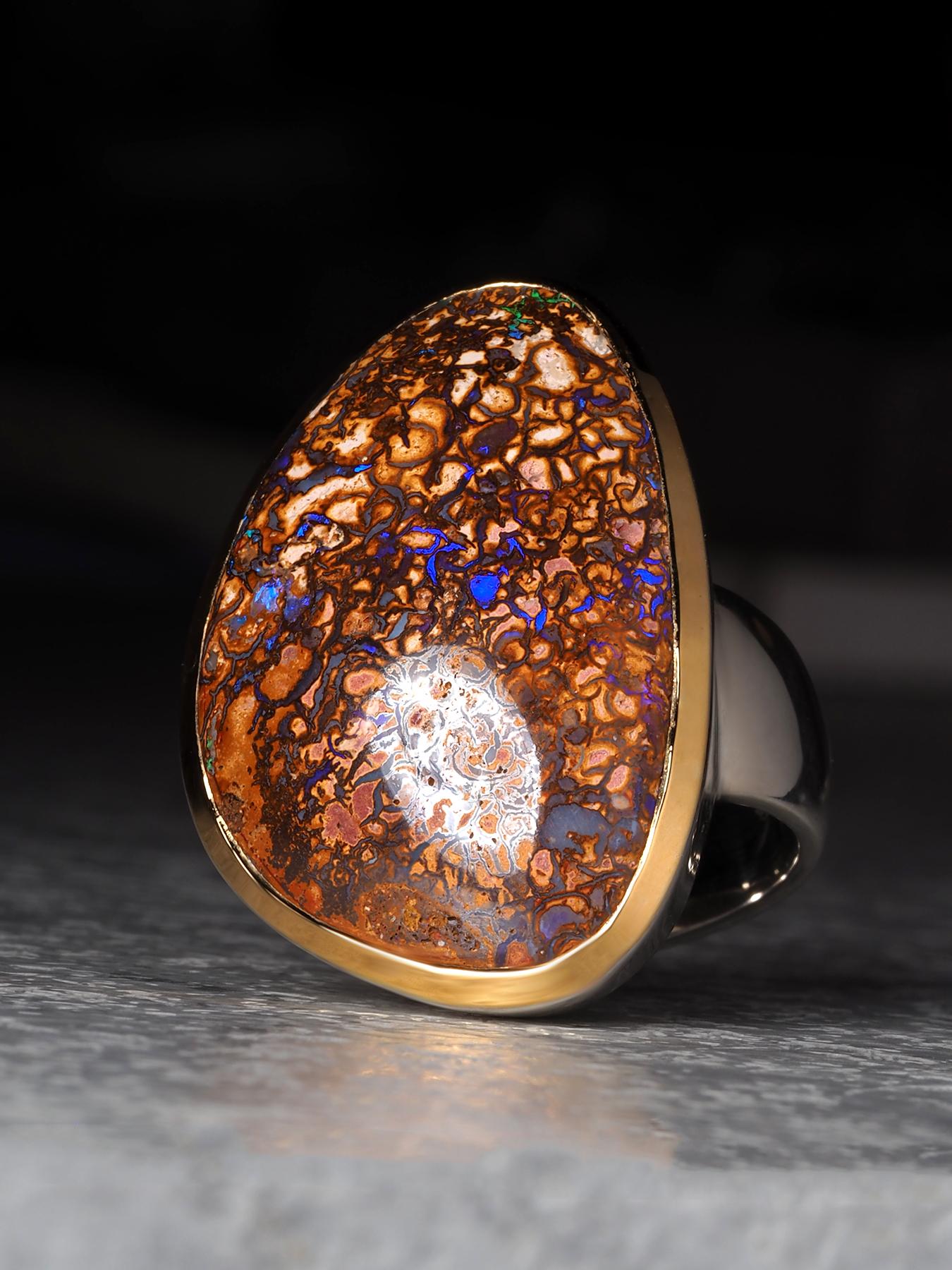 Anillo grande de plata con ópalo Koroit de Boulder Regalo de aniversario con ópalo 9ct en venta 3