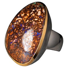 Large Boulder Koroit Opal Silver Ring 9ct opal anniversary gift Large Boulder Koroit Opal Silver Ring 9ct opal anniversary gift