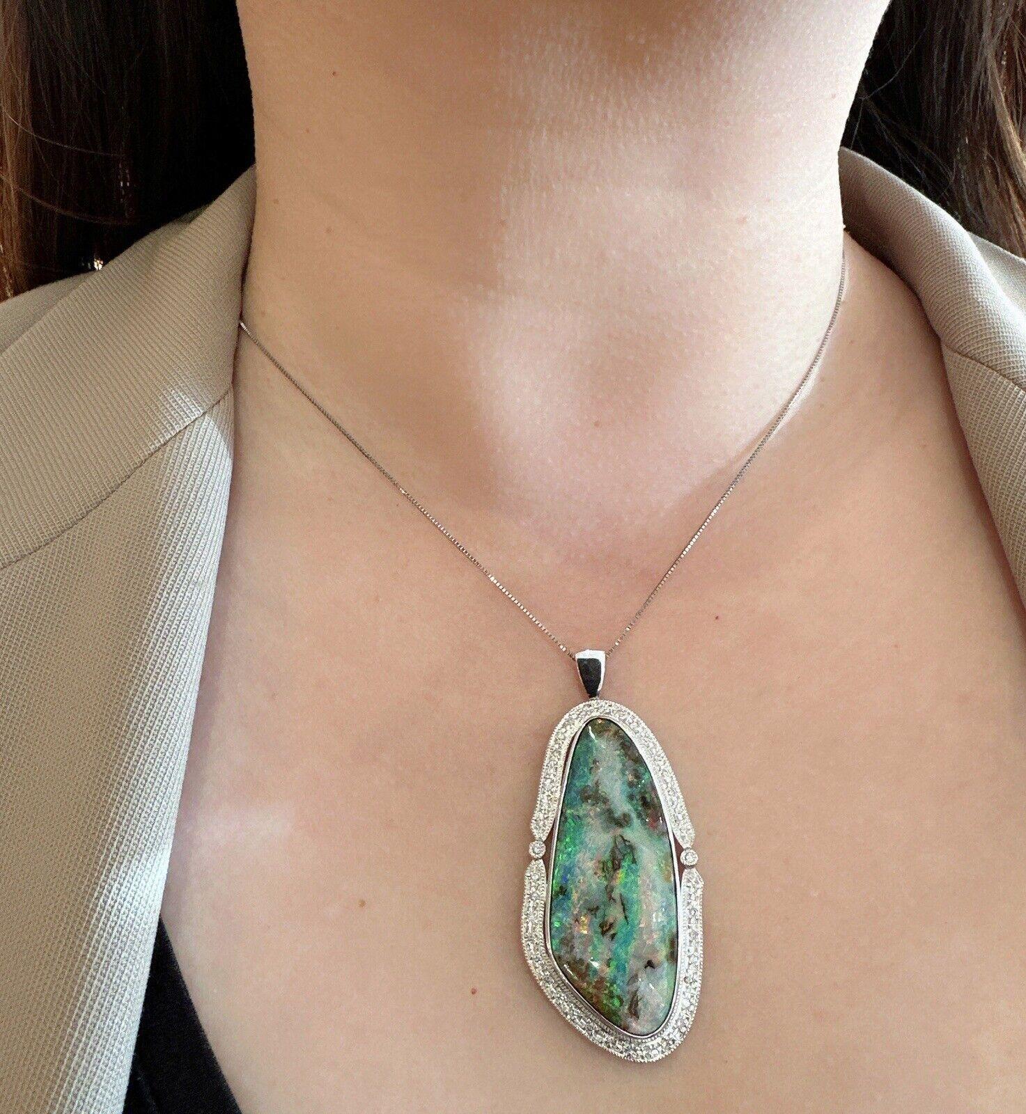 Large Boulder Opal and Diamond Pendant Necklace in Platinum For Sale 5