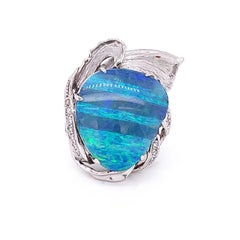 Large Boulder Opal Diamond Platinum Cocktail Ring