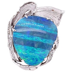 Large Boulder Opal Diamond Platinum Cocktail Ring