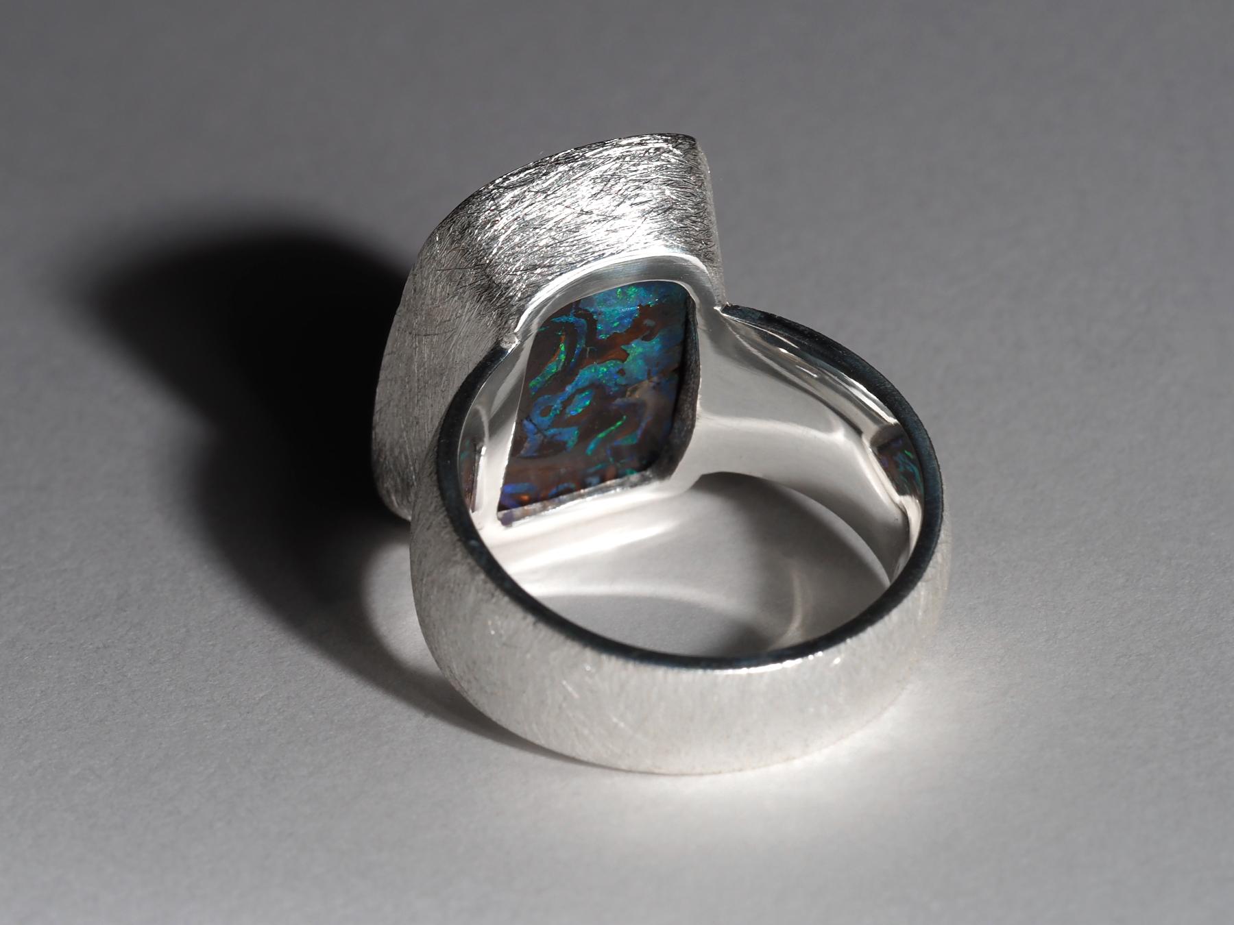 Large Boulder Opal Ring silver Natural Opal gift friend anniversary opal wedding For Sale 4