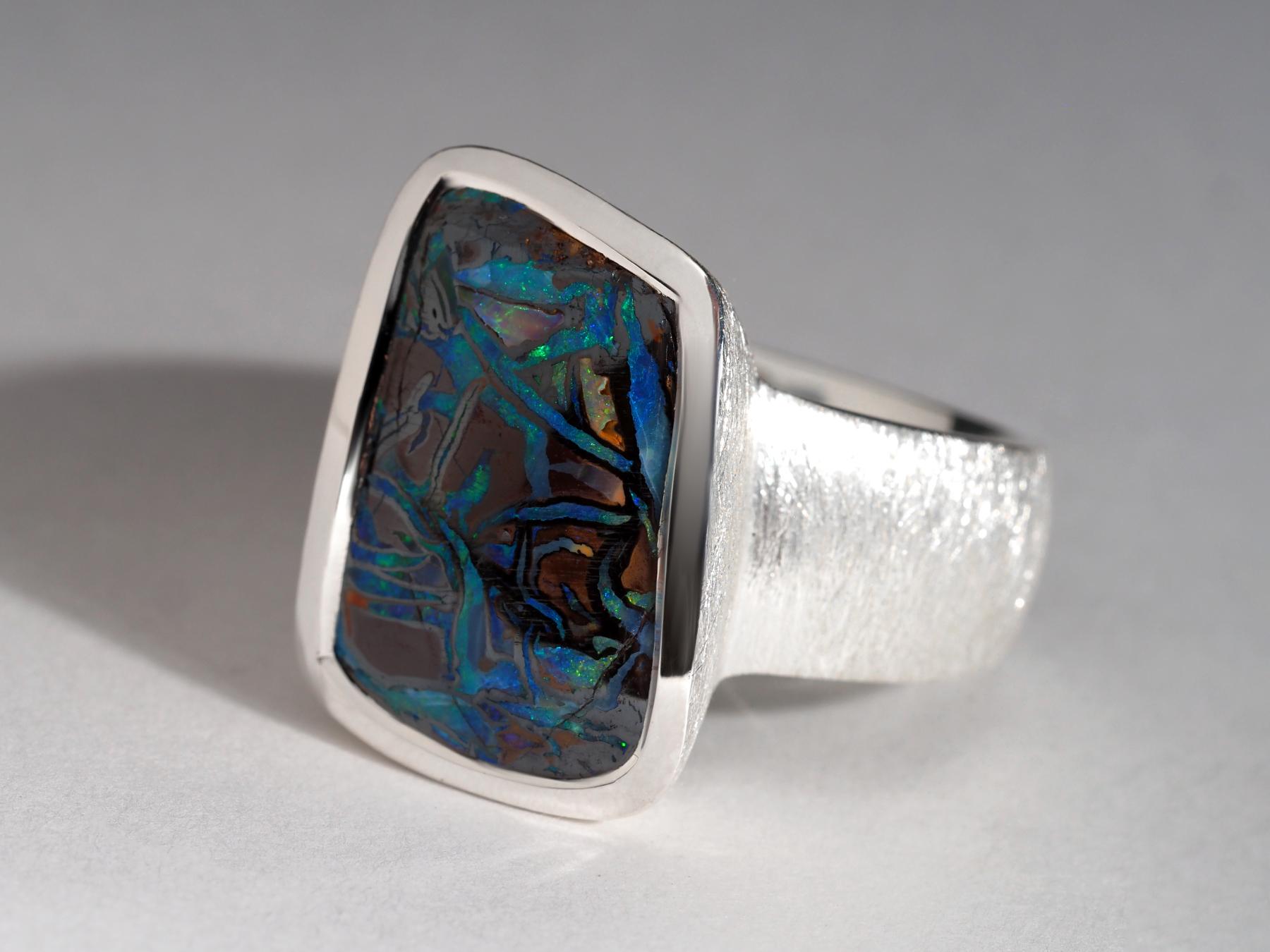 Large Boulder Opal Ring silver Natural Opal gift friend anniversary opal wedding For Sale 5