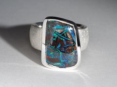 Large Boulder Opal Ring silver Natural Opal gift friend anniversary opal wedding