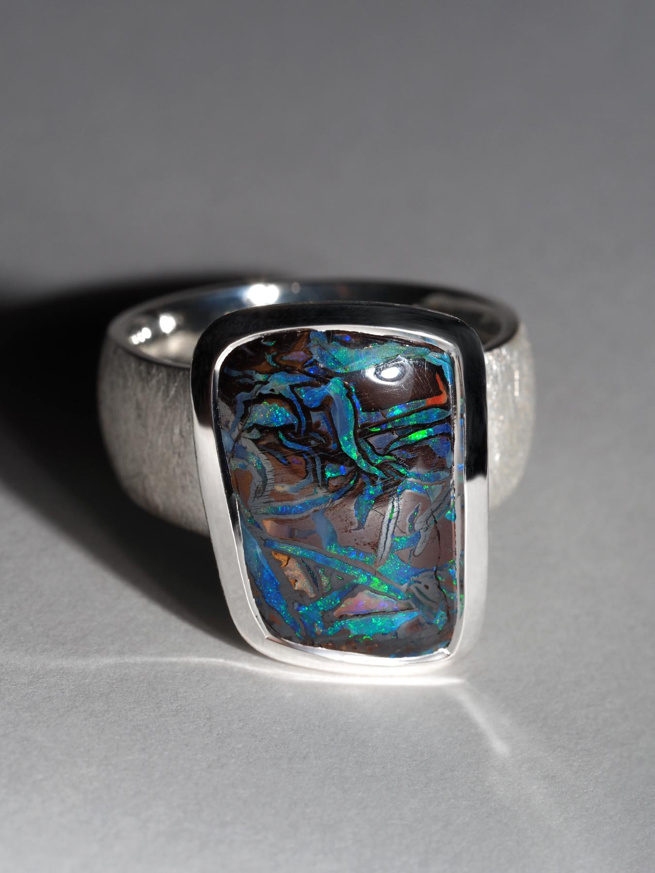 Women's or Men's Large Boulder Opal Ring silver Natural Opal gift friend anniversary opal wedding For Sale