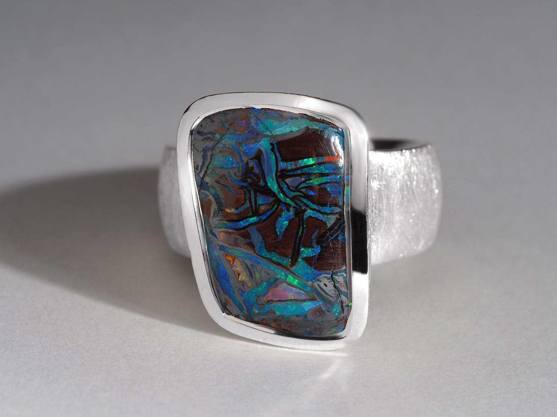 Large Boulder Opal Ring silver Natural Opal gift friend anniversary opal wedding For Sale 1