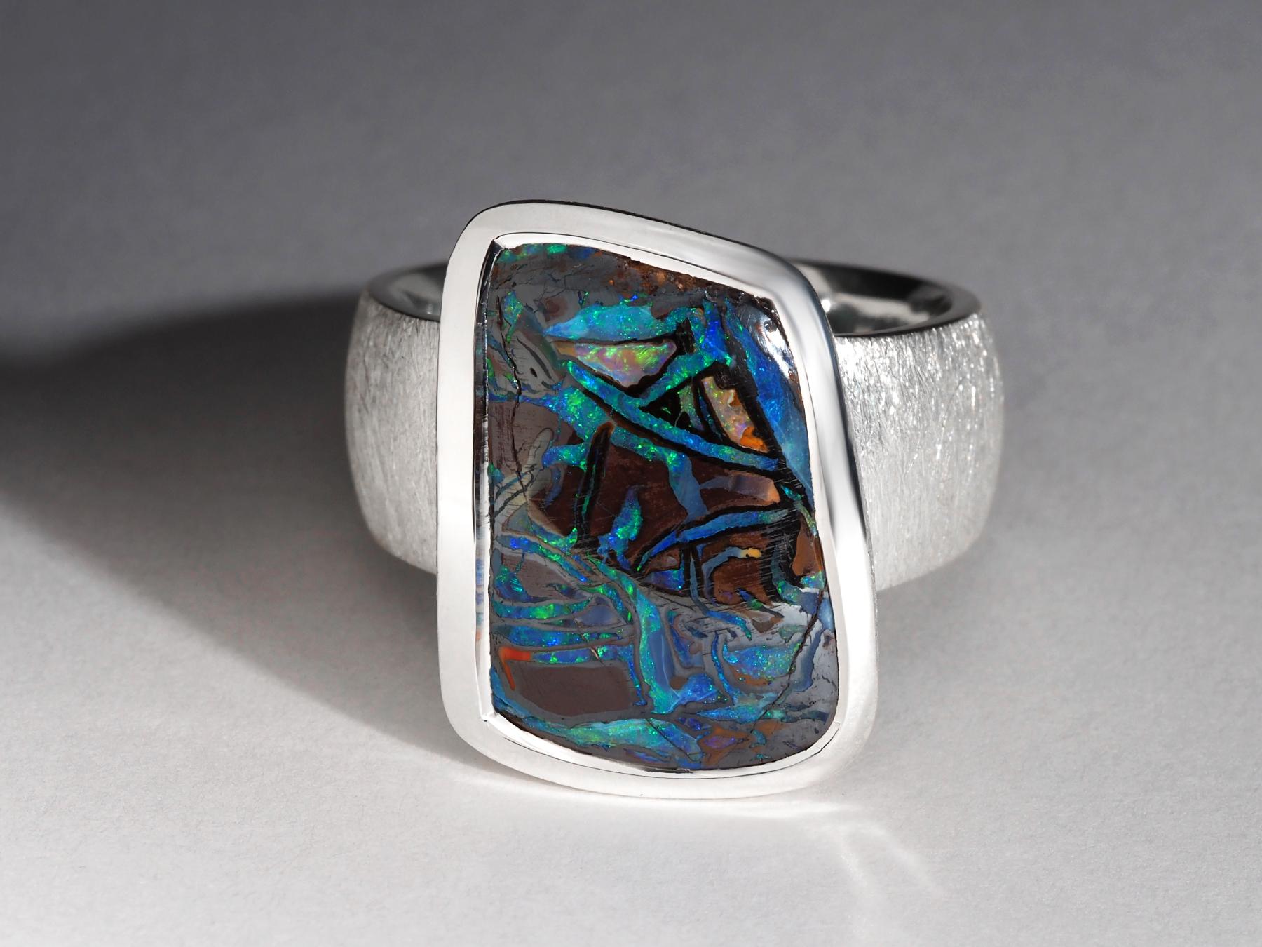 Large Boulder Opal Ring silver Natural Opal gift friend anniversary opal wedding For Sale 2