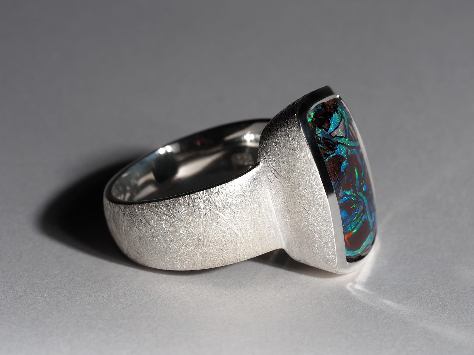 Large Boulder Opal Ring silver Natural Opal gift friend anniversary opal wedding For Sale 3