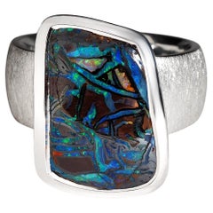 Gran Boulder Opal Anillo de plata Natural Opal regalo amigo aniversario de boda ópalo