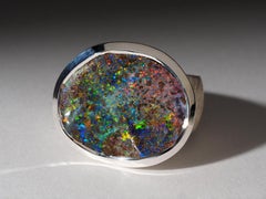 Große Boulder Opal SIlver Ring bunten Edelstein Erklärung Ring Geschenk 8 ct